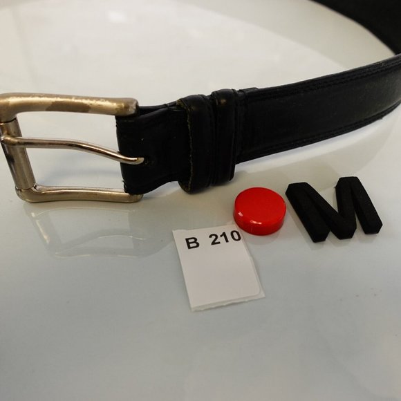 Belt‎ Mens Medium Black Dress Genuine Leather Silver Buckle Frame Solid Handmade - Picture 11 of 11